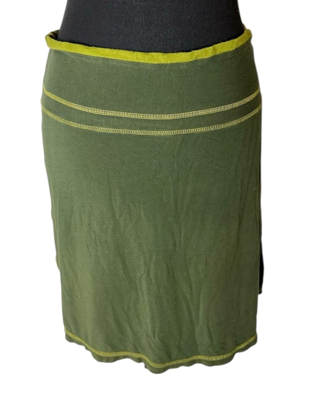 OM GROWN Olive Green Mini Skirt Pull On Stretchy Size Large